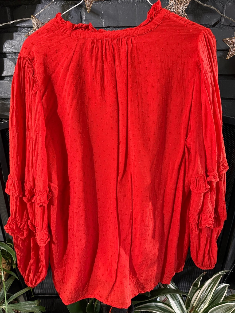 LOFT Red Textured Ruffle Peasant Blouse - Picture 4 of 4